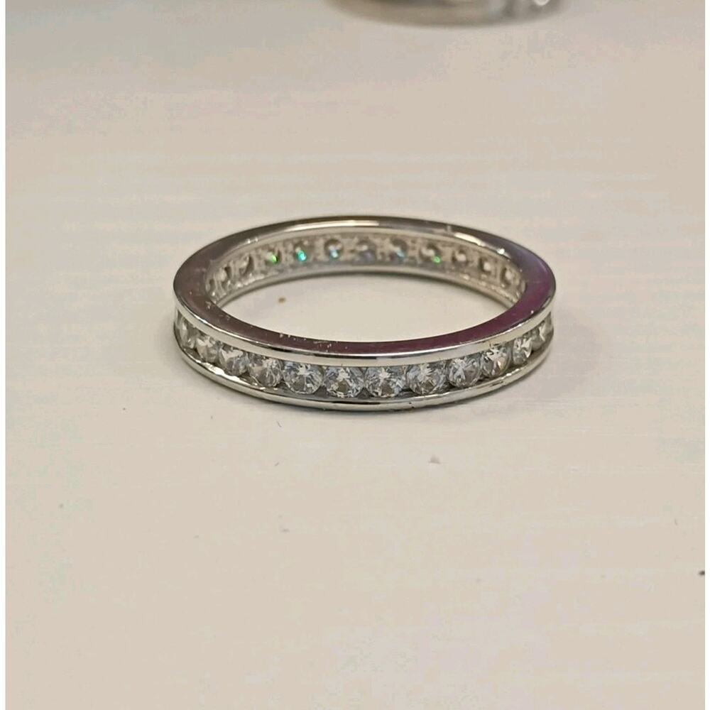 Sterling Silver 925 Stackable Ring Size 9 Clear Round Stones Eternity Band
